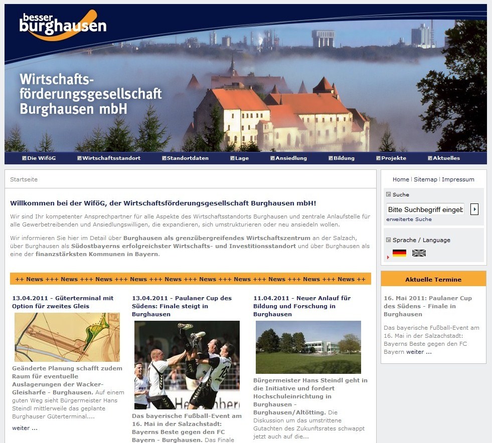 www.burghausen.com: Im Rahmen eines Auftrags-Projekts der WiföG Burghausen setzte KommExpert nun einen inhaltlichen Relaunch sowie eine Aktualisierung des Designs um.